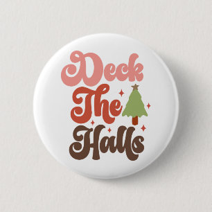 Deck the Halls Retro Groovy Kerst Feestdagen Ronde Button 5,7 Cm