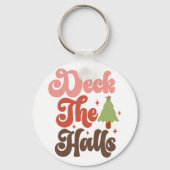 Deck the Halls Retro Groovy Kerst Feestdagen Sleutelhanger (Voorkant)