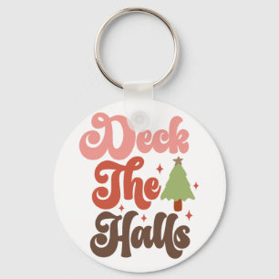 Deck the Halls Retro Groovy Kerst Feestdagen Sleutelhanger