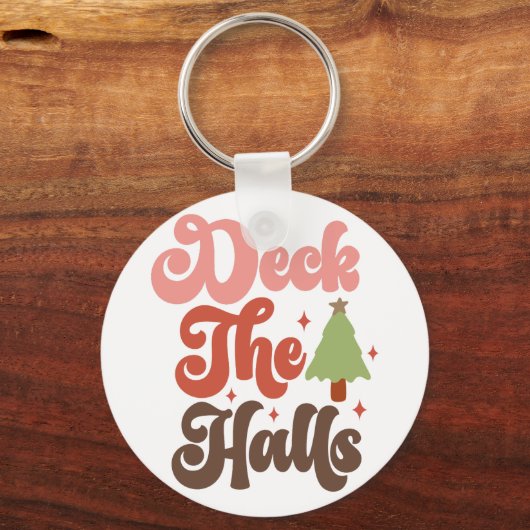Deck the Halls Retro Groovy Kerst Feestdagen Sleutelhanger (Achterkant)
