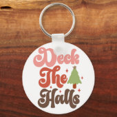 Deck the Halls Retro Groovy Kerst Feestdagen Sleutelhanger (Voorkant)