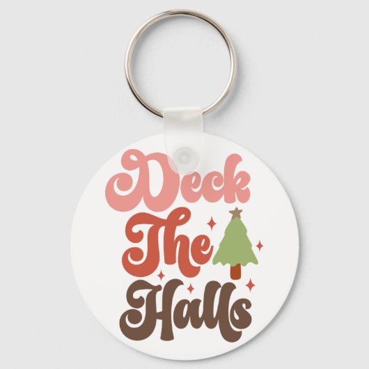 Deck the Halls Retro Groovy Kerst Feestdagen Sleutelhanger (Achterkant)