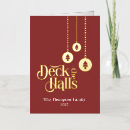 "Deck the Halls" Rode Gevouwen Folie Vakantie Kaar Feestdagenkaart
