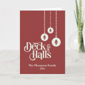 "Deck The Halls" Rode Kerst Kaart (Voorkant)