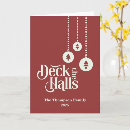"Deck The Halls" Rode Kerst Kaart (Gele Bloem)