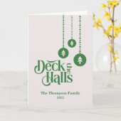 "Deck The Halls" Roze Groene Kerstmis Kaart (Gele Bloem)