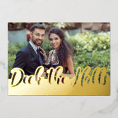 Deck The Halls Single Foto Handgeschreven Goud Folie Feestdagenkaart (Voorkant)