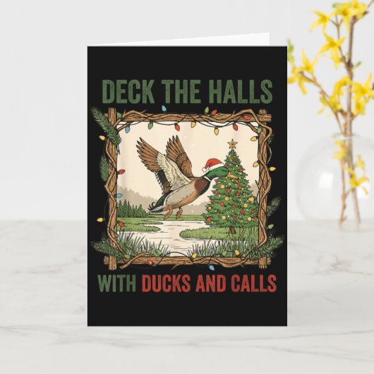 Deck The Halls With Ducks And Calls Christmas Hunt Kaart (Gele Bloem)