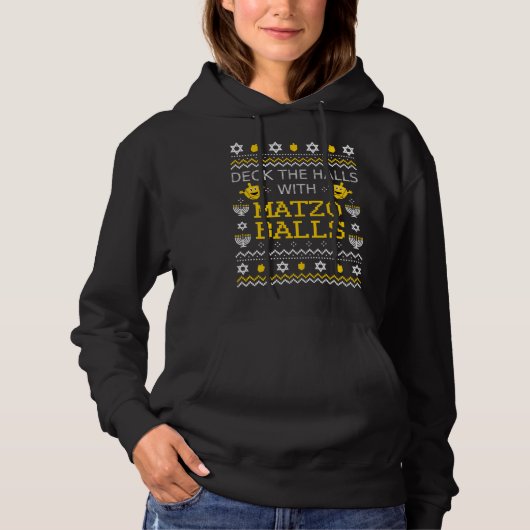 Deck The Halls With Matzo Balls Ugly Jewish Hanukk Hoodie (Voorkant)