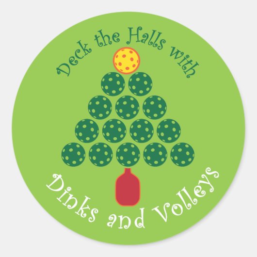 Deck the Halls with Pickleball Ronde Sticker (Voorkant)