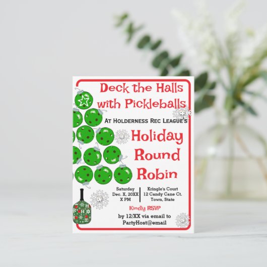 Deck the Halls with Pickleballs Christmas Party Kaart (Staand voorkant)