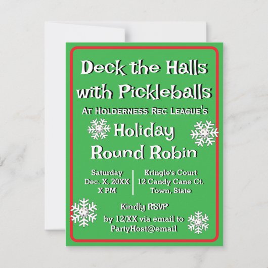Deck the Halls with Pickleballs Christmas Party Kaart (Achterkant)