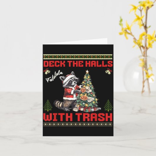 Deck The Halls With Trash Raccoon Ugly Christmas S Kaart (Gele Bloem)