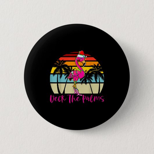 Deck The Palms Christmas Flamingo Palm Tree Trocal Ronde Button 5,7 Cm (Voorkant)