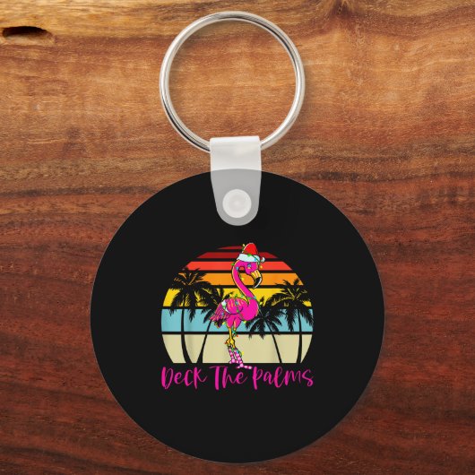 Deck The Palms Christmas Flamingo Palm Tree Trocal Sleutelhanger (Voorkant)