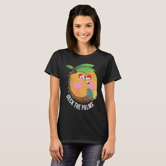Deck the Palms Flamingo Christmas T-shirt (Voorkant volledig)