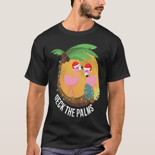 Deck the Palms Flamingo Christmas T-shirt (Voorkant)