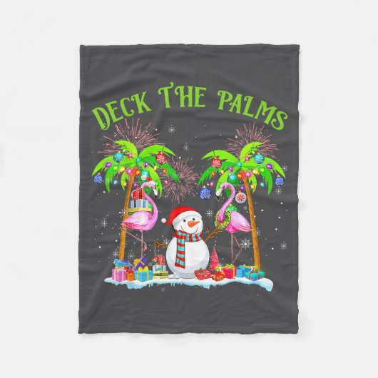 Deck The Palms Flamingo Trocal Christmas Lights Pa Fleece Deken (Voorkant)