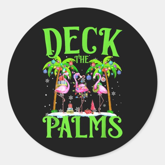 Deck The Palms Flamingo Trocal Christmas Lights Pa Ronde Sticker (Voorkant)