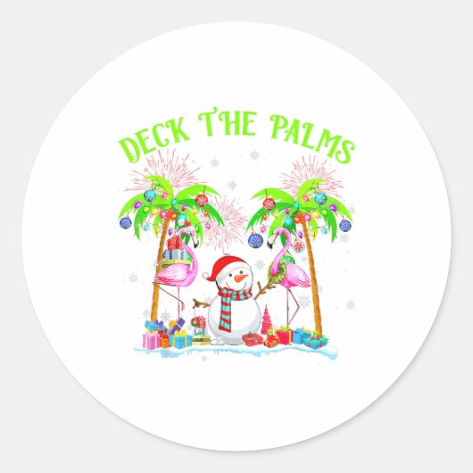 Deck The Palms Flamingo Trocal Christmas Lights Pa Ronde Sticker (Voorkant)