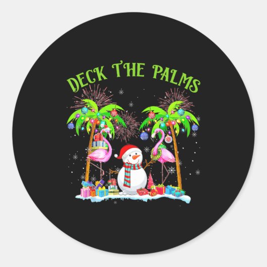 Deck The Palms Flamingo Trocal Christmas Lights Pa Ronde Sticker (Voorkant)