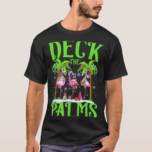 Deck The Palms Flamingo Trocal Christmas Lights Pa T-shirt (Voorkant)