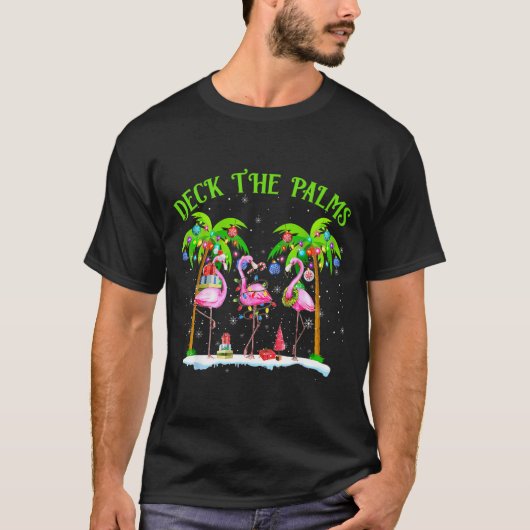 Deck The Palms Flamingo Trocal Christmas Lights T-shirt (Voorkant)
