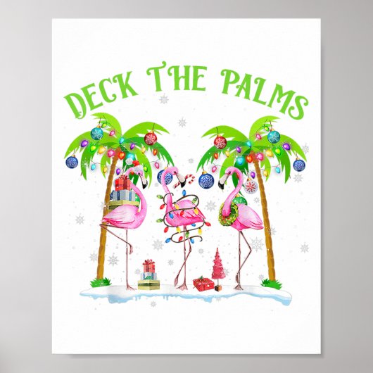 Deck The Palms Flamingo Tropical Christmas Lights  Poster (Voorkant)