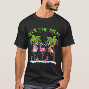 Deck The Palms Flamingo Tropisch Kerstfeest T-shirt