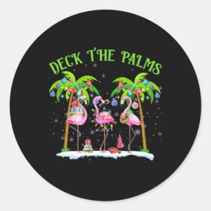 Deck The Palms Flamingo Tropische Kerstverlichting Ronde Sticker