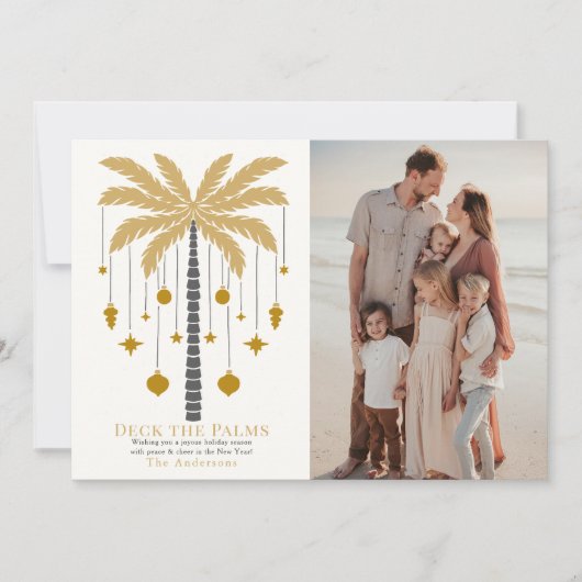 Deck the Palms Golden Palm Tree Christmas Foto Feestdagenkaart (Voorkant)
