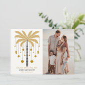 Deck the Palms Golden Palm Tree Christmas Foto Feestdagenkaart (Staand voorkant)