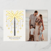 Deck the Palms Golden Palm Tree Christmas Foto Folie Feestdagenkaart (Voorkant)