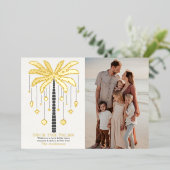 Deck the Palms Golden Palm Tree Christmas Foto Folie Feestdagenkaart (Staand Voorkant)