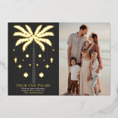 Deck the Palms Golden Palm Tree Christmas Foto Folie Feestdagenkaart (Voorkant)