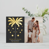 Deck the Palms Golden Palm Tree Christmas Foto Folie Feestdagenkaart (Staand Voorkant)