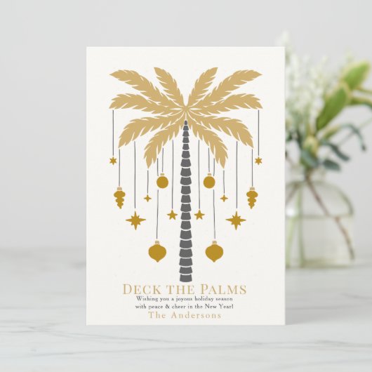 Deck the Palms Golden Palm Tree Ornament Kerst Feestdagenkaart (Staand voorkant)