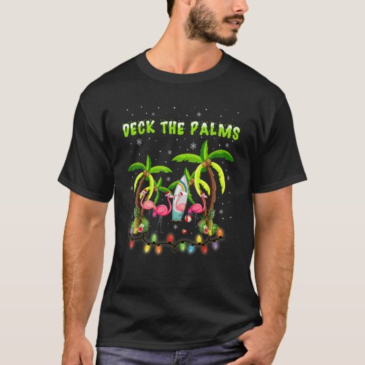 Deck the Palms Merry Flamingo Christmas T-shirt (Voorkant)