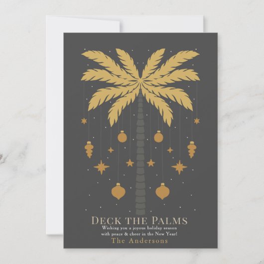 Deck the Palms Palm Tree Ornament Grey Christmas Feestdagenkaart (Voorkant)