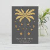 Deck the Palms Palm Tree Ornament Grey Christmas Feestdagenkaart (Staand voorkant)