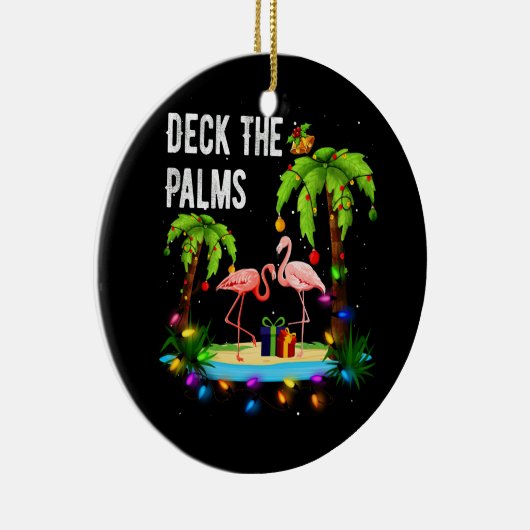 Deck The Palms Tree Beach Flamingo Kerstmis Keramisch Ornament (Rechts)