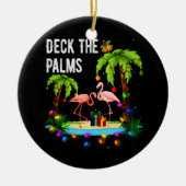 Deck The Palms Tree Beach Flamingo Kerstmis Keramisch Ornament (Voorkant)