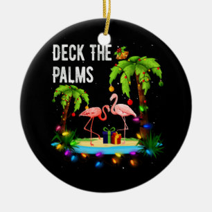Deck The Palms Tree Beach Flamingo Kerstmis Keramisch Ornament