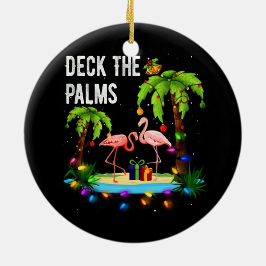 Deck The Palms Tree Beach Flamingo Kerstmis Keramisch Ornament (Achterkant)