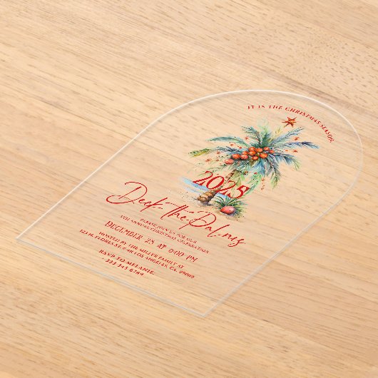 Deck The Palms Tropical Christmas Party Invitation Acryl Uitnodigingen (Laagn)