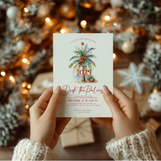 Deck The Palms Tropical Christmas Party Invitation Kaart