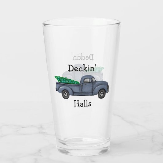 Deckin Halls Blue Kersttruck Drink glas (Achterkant)