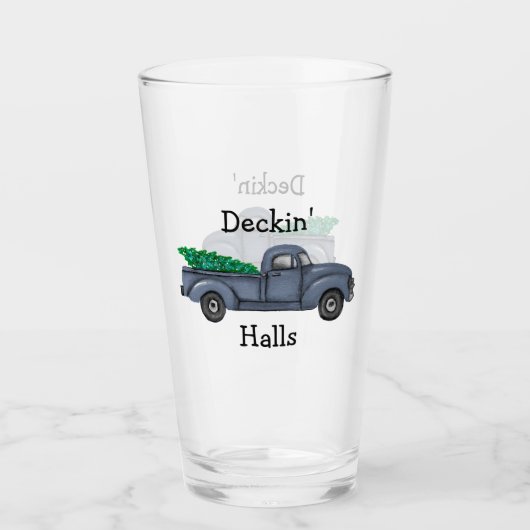 Deckin Halls Blue Kersttruck Drink glas (Voorkant)