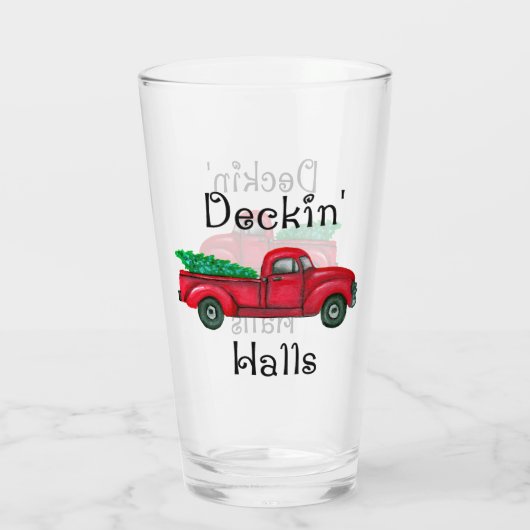 Deckin Halls Red Kersttruck Drink glas (Achterkant)