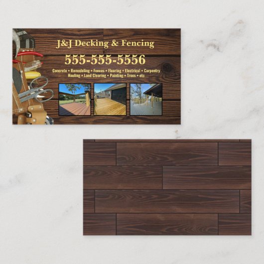 Decking en Schermen Tool Belt Visitekaartje (Voorkant / Achterkant)